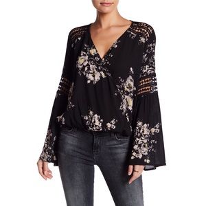 Love Stitch Floral Surplice Blouse